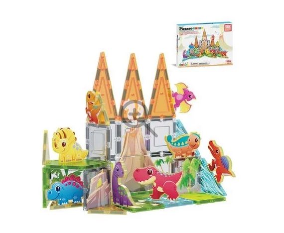 Конструктор магнітний DINOSAUR SET з 8 фігурками динозаврів PTQ13/28848 PICASSO TILES, 38 деталей, у коробці | Зображення 1