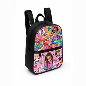 Дитячий міні-рюкзак чорний з принтом Kawaii Girl для дівчинки 28×24×10 см міні-сумка дитяча (5290)