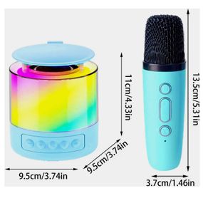 Портативная Bluetooth колонка K19 с подсветкой LED и двумя микрофонами для караоке Blue AU-15