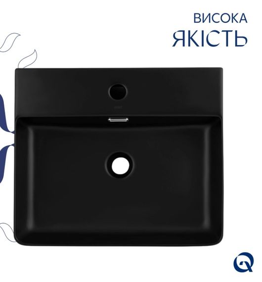 Раковина підвісна Qtap Nando LT 500х420х130 Matt Black без донного клапана QT12116146AMB | Зображення 2