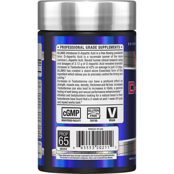 D-аспарагінова кислота AllMax D-Aspartic Acid (100 g) | Зображення 1