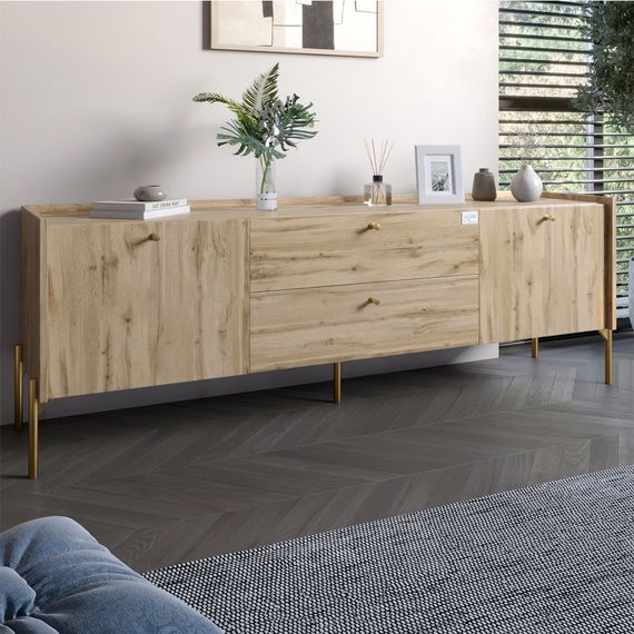Тумба під телевізор з шухлядами LION Wood з золотими ніжками 180х50х40 см Дуб Аппалачі (LION-043112)