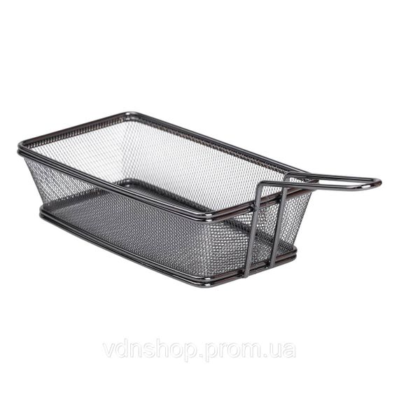 Корзина сервировочная 21×11.5×5.5 см для подачи картофеля фри и снеков с ручкой Черная HP-19-11-B | Зображення 2