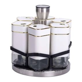 Набор для специй 6 емкостей карусель для приправ на подставке Белый HP-1314