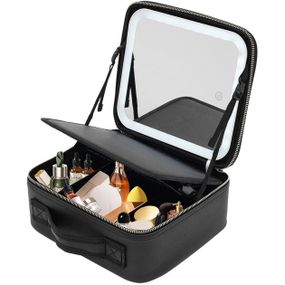 Портативная косметичка органайзер дорожный бьюти кейс с ручкой для переноски зеркалом и светодиодной