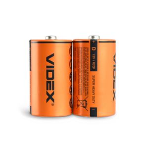 Солевая батарейка Videx R20P/D, 2 шт., в термоусадочной упаковке