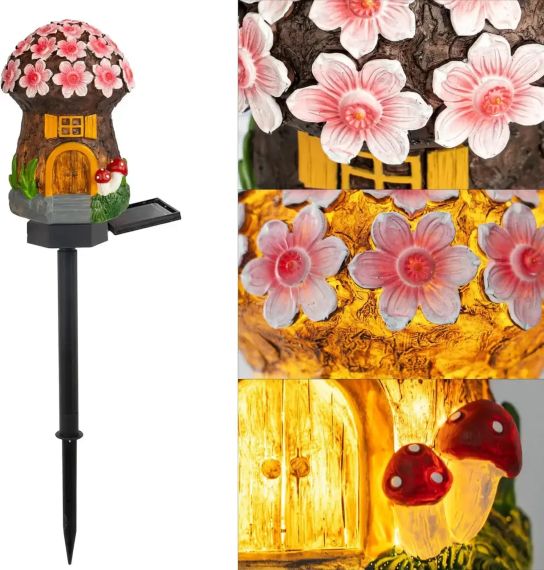 Садовый фонарь 43 см в грунте в виде гриба с солнечной панелью Сказочный домик | Зображення 5