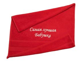 Рушник з вишивкою махровий для обличчя 50*90 червоний бабусі 00087