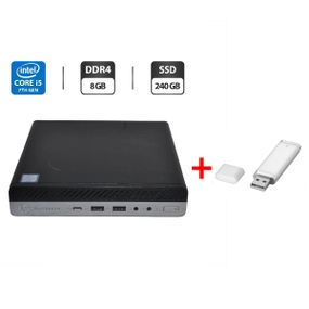 Неттоп HP EliteDesk 800 G3 Desktop Mini USFF / Intel Core i5-7500T (4 ядра по 2.7 - 3.3 GHz) / 8 GB DDR4 / 240 GB SSD / Intel UHD Graphics 630 / Windows 11 Pro / Блок питания б/у + Подарок Флеш память USB 32 GB