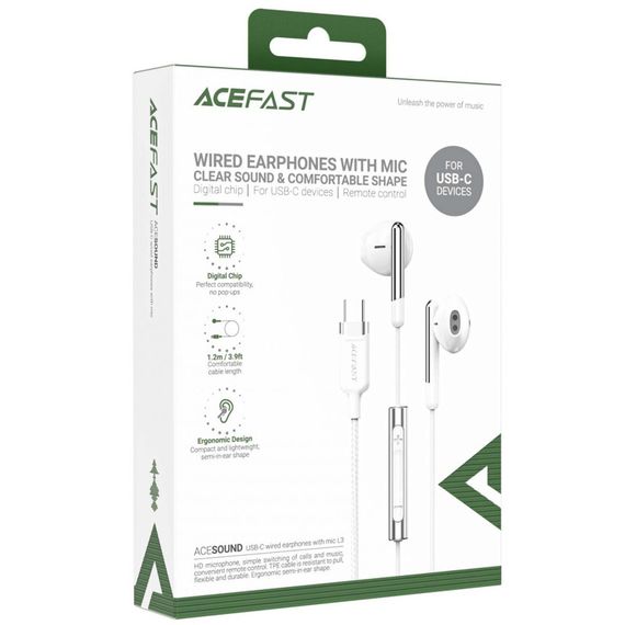 Навушники Acefast L3 (Type-C/1.2m) White | Зображення 2
