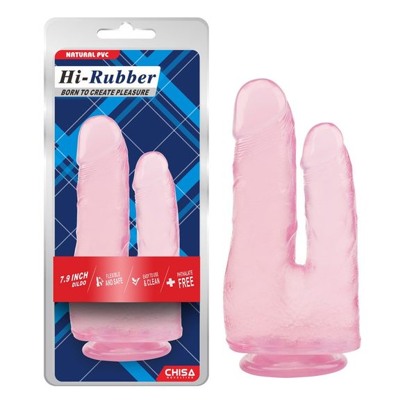 Фалоімітатор подвійний Chisa Hi-Rubber 7.9 на присосці, рожевий Sex Aura | Зображення 1