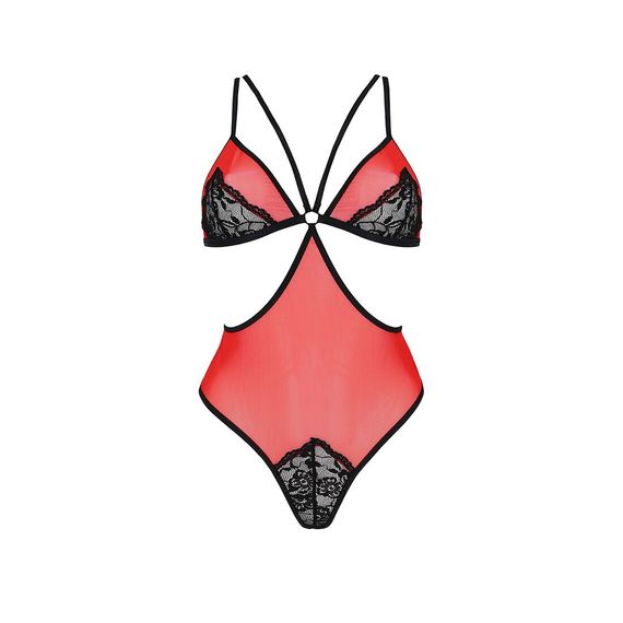 Напівпрозоре боді з мереживом Passion PEONIA BODY L/XL red | Зображення 2