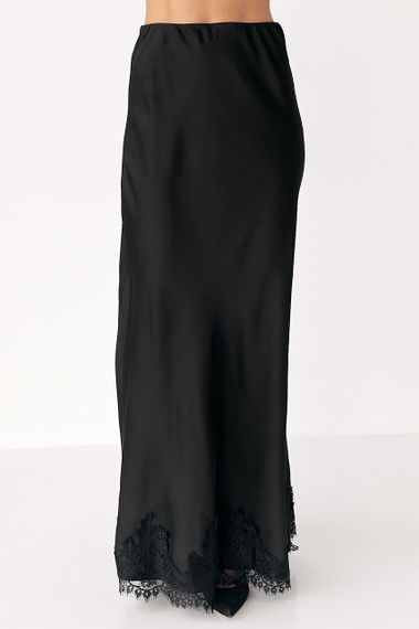 Сатинова спідниця з мереживом - чорний цвет, M (є розміри) | Зображення 4