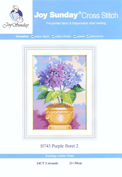 Набір для вишивання за нанесеною на канву схемою "Purple floret 2". AIDA 14CT printed, 21*30 см | Зображення 1