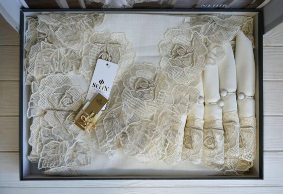 Льняная скатерть с ранером Selin Nehir Set 160×300+12 салфеток кремовая | Зображення 2