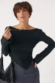 Трикотажна блуза з асиметричним низом - чорний цвет, S (є розміри)