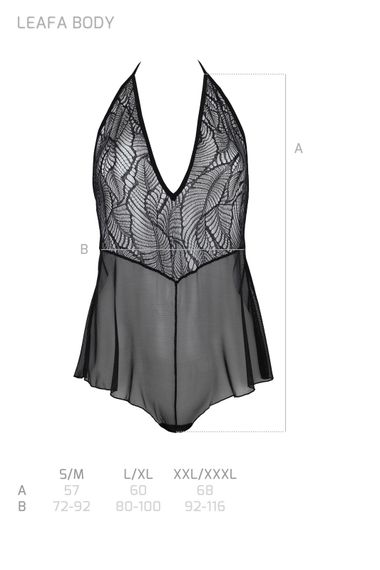 Боді Passion LEAFA BODY black S/M, на зав'язках, м'яка чашка, низ у вигляді шортиків | Зображення 4