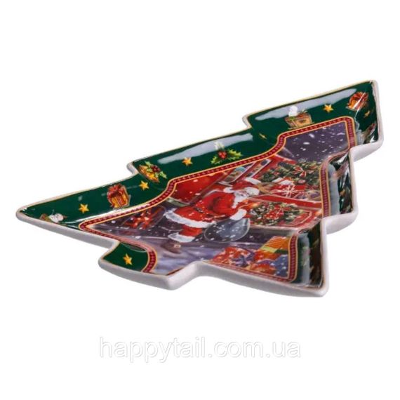 Сервировочное новогоднее блюдо для закусок с фарфора Santa 29×24×2 (см) HP-SDHK-18 | Зображення 1
