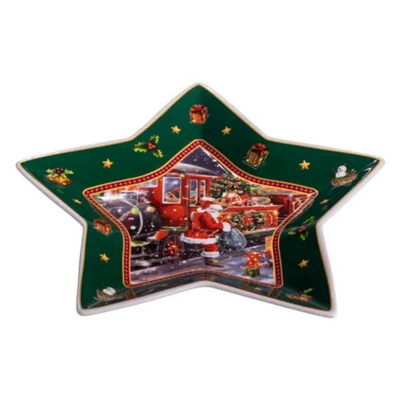 Блюдо сервировочное новогоднее для закусок Santa 25.5 (см) из фарфора HP-SDHK-20 | Зображення 2