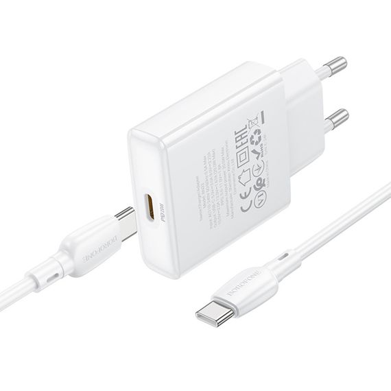 МЗП Borofone BN23 Wish PD20W (1USB-C) + кабель Type-C to Type-C White | Зображення 4