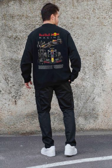 Утеплений оверсайз світшот на флісі з принтом Without Redbull Black | Зображення 1