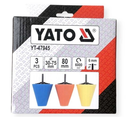 Губки полірувальні конусні для колісних дисків YATO на шпинделі Ø= 6 мм, Ø= 30-75 мм, h= 80 мм, 3 шт YT-47945 | Зображення 2