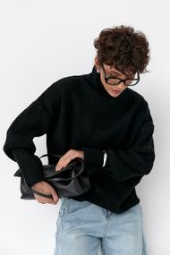 Тепла в'язана туніка в рубчик - чорний цвет, ONE SIZE (є розміри)