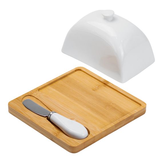 Масленка фарфоровая 15×15×9 см с ножом на подставке HP1255 | Зображення 2