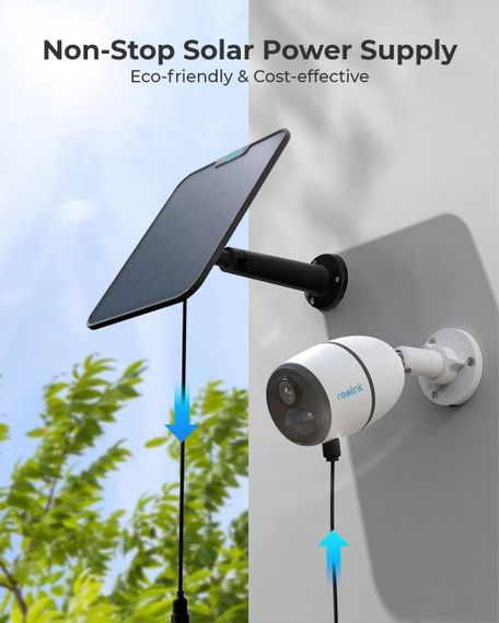 Сонячна панель Reolink 6W для відеокамер, водостійка, з кріпленням, панель живлення для акумуляторних камер, чорна | Зображення 1