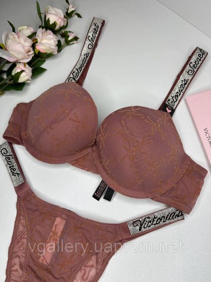 Комплект женского нижнего белья Victoria`s Secret со стразами 75B, Бежевый