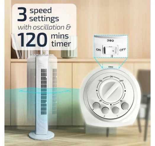 Підлоговий колонний вентилятор DOMOTEC MS-1627 White Tower Fan з таймером і поворотом • Баштовий вентилятор 45 Вт на 3 швидкості для дому та офісу | Зображення 5