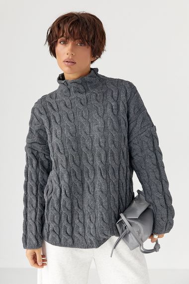 Светр оверсайз у косички - сірий цвет, ONE SIZE (є розміри) | Зображення 4