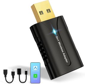 Автомобільний бездротовий адаптер DYUZO 2-в-1 для CarPlay і Android Auto, з позолоченим мідним інтерфейсом, USB-A/USB-C