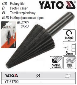 Фреза конусна по металу для дрилі, Ø=4-24 мм, з шпінделем Ø=8 мм YATO-61700