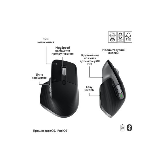 Комплект Logitech MX Keys S Combo для MAC Bluetooth/Wireles UA Space Grey (920-012845) | Зображення 2