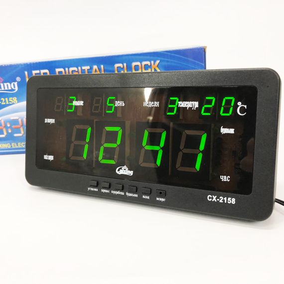 Годинник настільний Caixing CX-2158 із зеленим підсвічуванням, Електронний настільний годинник digital світиться | Зображення 5