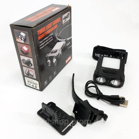 Ліхтар на голову акумуляторний світлодіодний потужний SH-T808-2XPE-20SMD-white/red YK-20 | Зображення 8