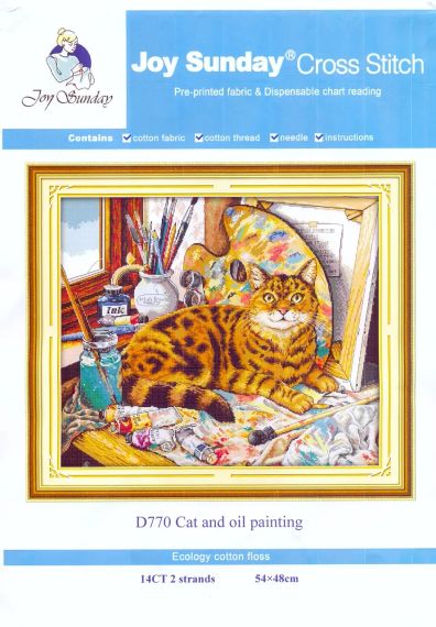 Набор для вышивания по нанесённой на канву схеме "Cat and oil painting".AIDA 14CT printed,54*48см | Зображення 1