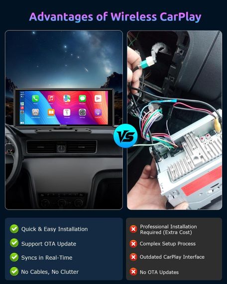 Автомобильный экран ESSGOO 10,26" монитор с CarPlay и Android Auto, дисплей з голосовым помощником, AUX, FM | Зображення 6