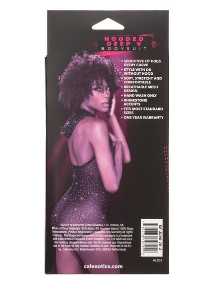 Боди-сетка в стразах с капюшоном CalExotic Hooded Deep V Bodysuit, черный Sex Aura | Зображення 6