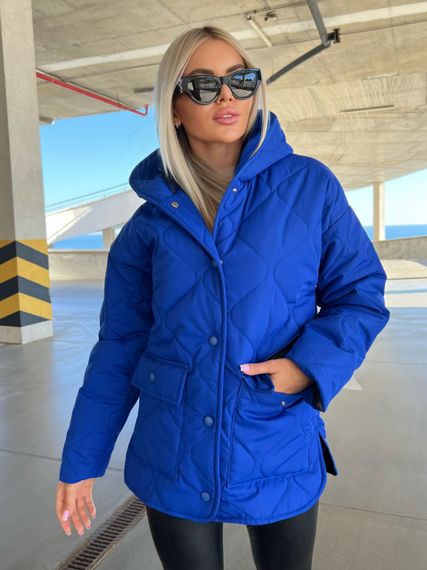 Женская демисезонная стеганая куртка с капюшоном на кнопках NA1039 цвет синий, размер 46/48 | Зображення 1