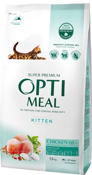 Сухой корм для котят OptiMeal Kitten с курицей 1.5 кг B1800901