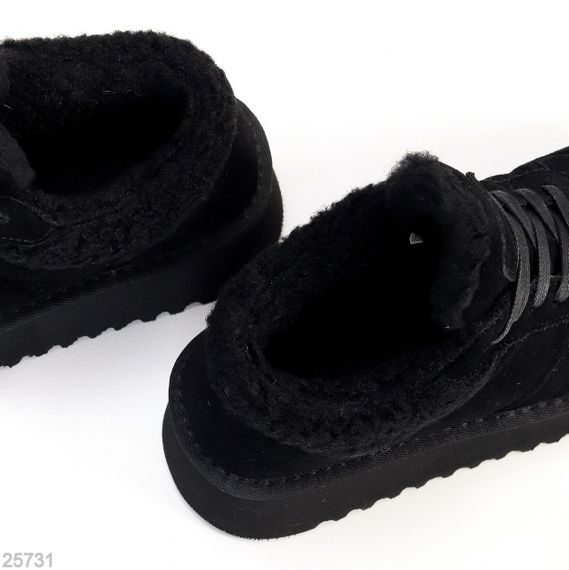 Чорні кросівки уггі натуральна замша + хутро Тедді | Зображення 2