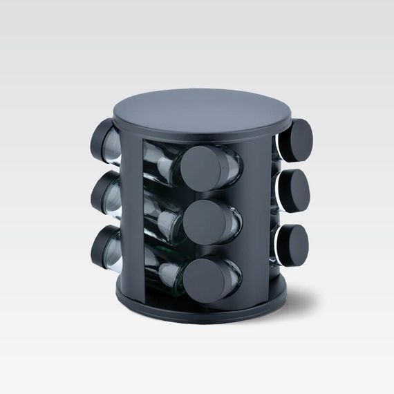 Набор для специй Maestro MR‑1725-BLACK, 13 предметов, стеклянные баночки на вращающейся подставке
