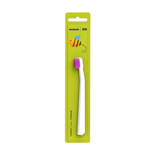 Дитяча зубна щітка Spokar XD UltraSoft (ультра-м'яка) від 6 ти до 12 років, діаметр щетинок 0,10мм., біла з рожевим