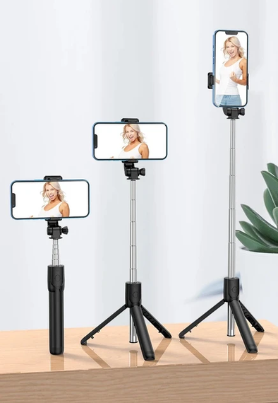 Селфи палка штатив-монопод для телефона с Bluetooth пультом Selfie Stick R1 черный | Зображення 6
