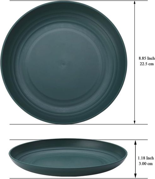 Набор пластиковых тарелок 8 шт 23 см, многоразовые обеденные миски темно-зеленые для кемпинга, дома, природы | Зображення 1