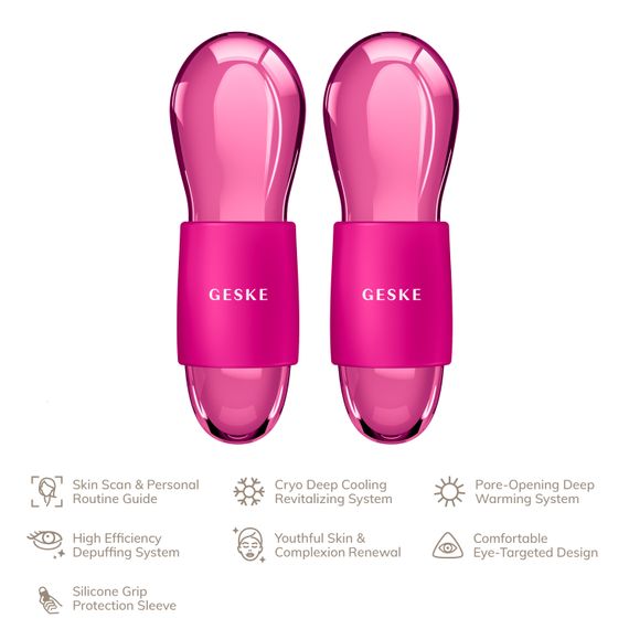Подвійний масажер для очей GESKE Cool&Warm Duo Eye Massager 7в1 starlight, Малиновий | Зображення 1