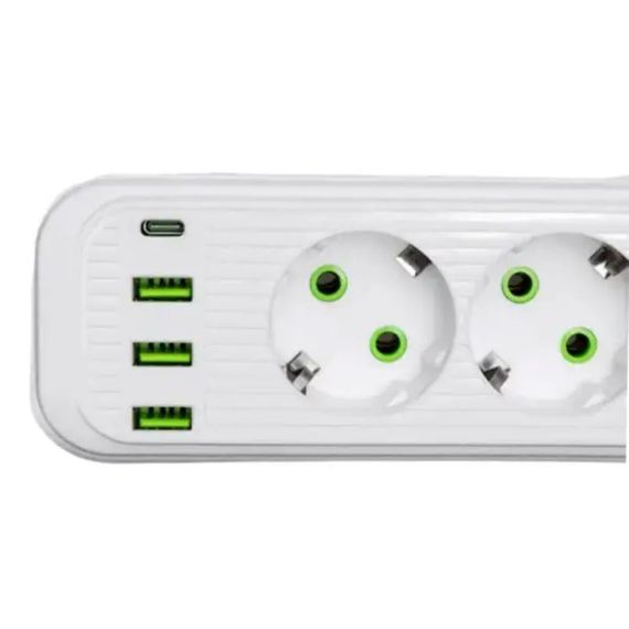 Мережевий фільтр-подовжувач 3 розетки 3xUSBxA 1xUSB-C 3м білий HP-5-33 | Зображення 2