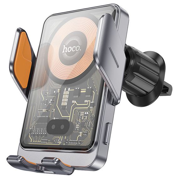 Автодержатель с БЗУ Hoco HW7 Transparent Discovery Edition (air outlet) Metal gray
